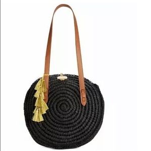 INC Straw Circle Tote black/gold